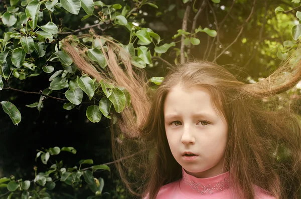 Portrait of the nice little girl near a tree in the summer — Stock Photo, Image