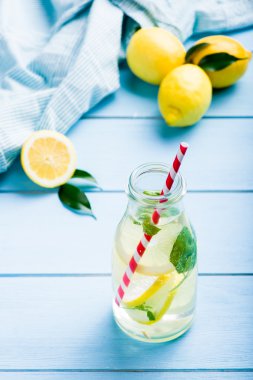 Limon suyu cam mavi ahşap tablo