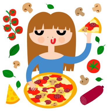 Pizza ve malzemeler ile güzel kız