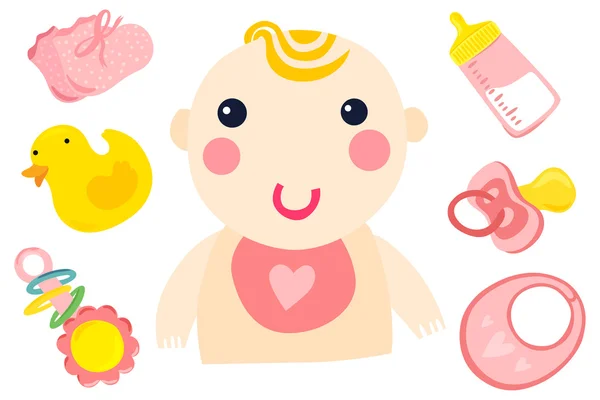 Baby Girl with pink things — Stock Vector