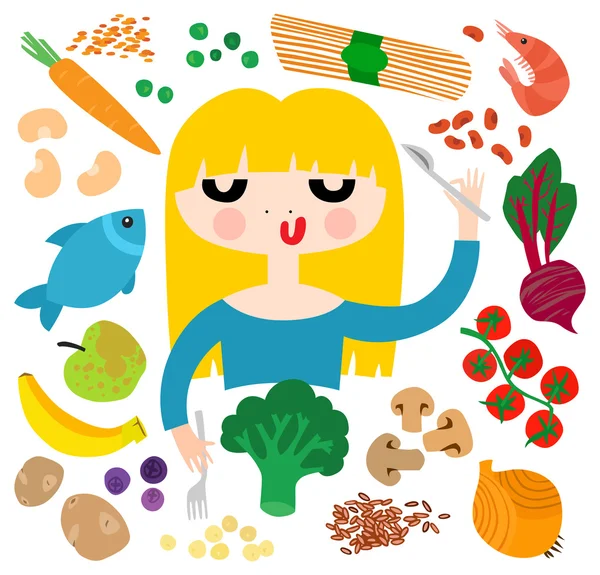 Jolie fille avec des aliments sains — Image vectorielle