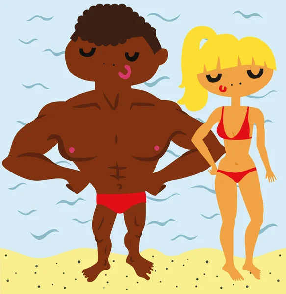 Pareja caliente en la playa — Vector de stock