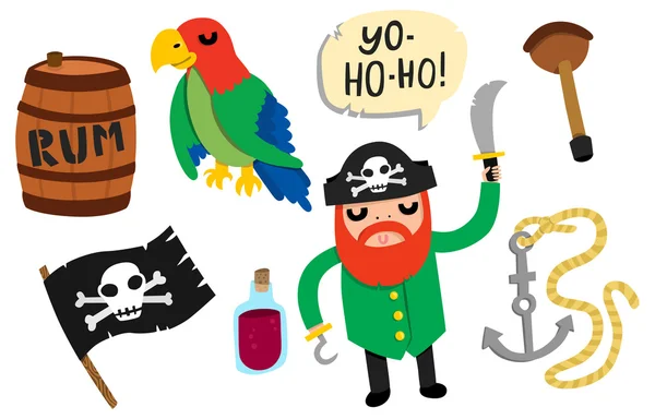 Ensemble drôle de pirate cool — Image vectorielle