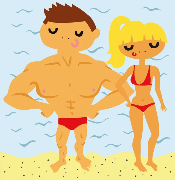 Pareja caliente en la playa — Vector de stock