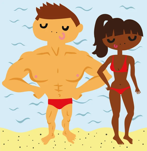 Pareja caliente en la playa — Vector de stock