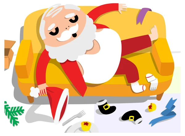 Müder Weihnachtsmann entspannt sich nach Weihnachten — Stockvektor