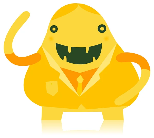 Fat Office Worker Monster Waving — Stock Vector