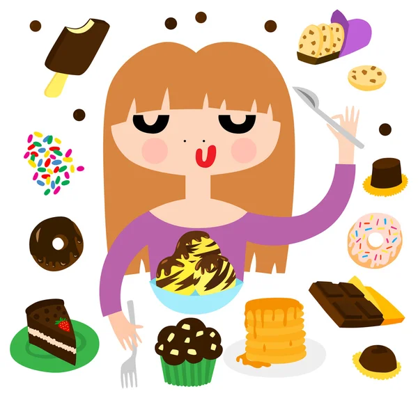 Pretty Girl with Desserts — Stock Vector
