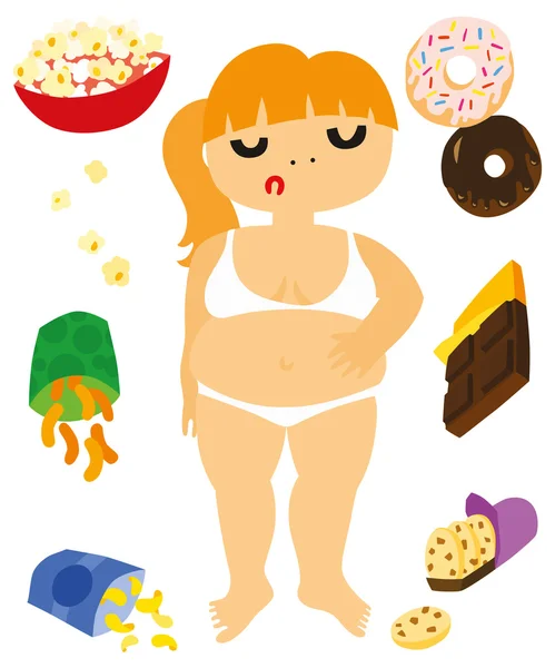 Unfit Girl with Tempting Snacks — Stock Vector