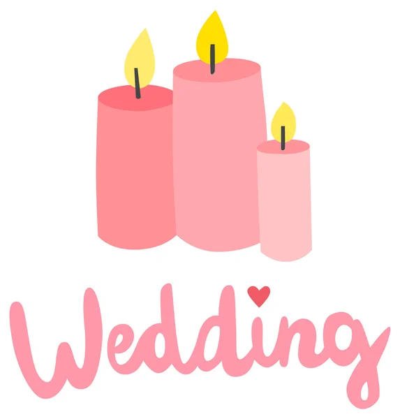 Wedding Typography with Three Candles — Stock Vector