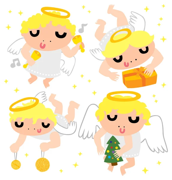 Quatro anjos de Natal bonitos —  Vetores de Stock