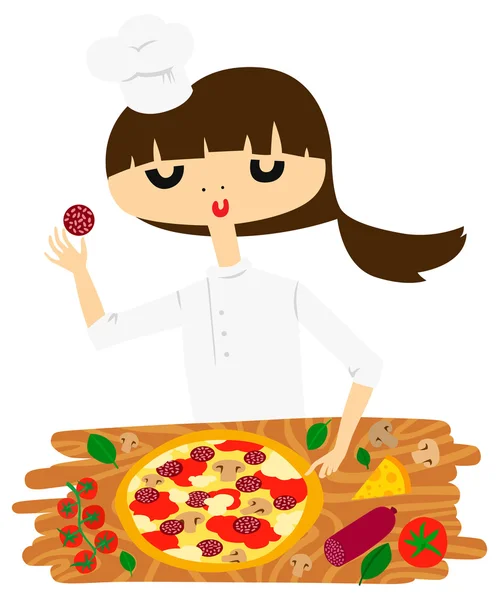 Pretty Female Chef making pizza — Stock Vector