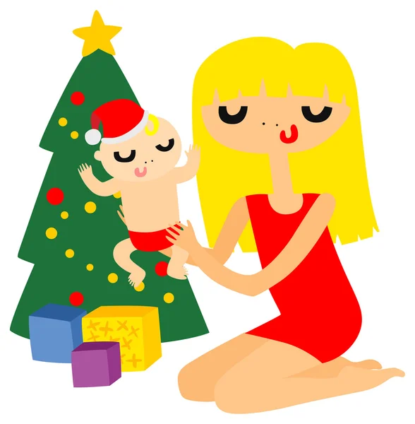 Mum Celebrating Christmas with Baby — Stock Vector