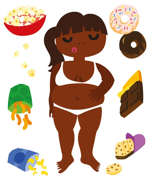 Unfit Girl with Tempting Snacks — Stock Vector