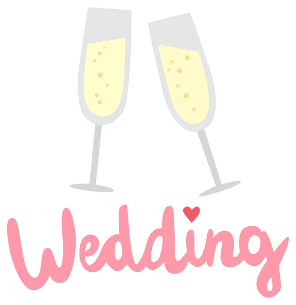Tipografía de boda con dos copas de champán Ilustración De Stock