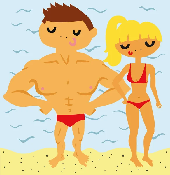 Горячая пара на пляже Лицензионные Стоковые Иллюстрации