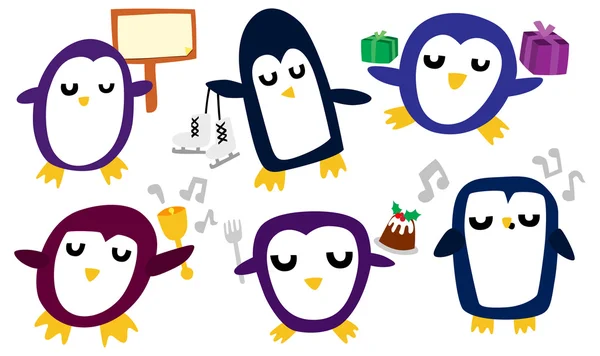 Рождественские персонажи пингвинов Векторная Графика