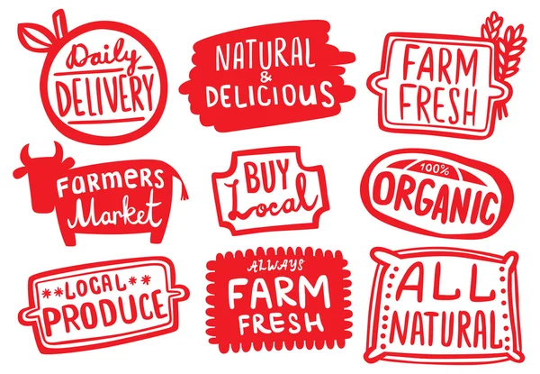 Etiquetas engomadas de productos agrícolas orgánicos y naturales Gráficos Vectoriales