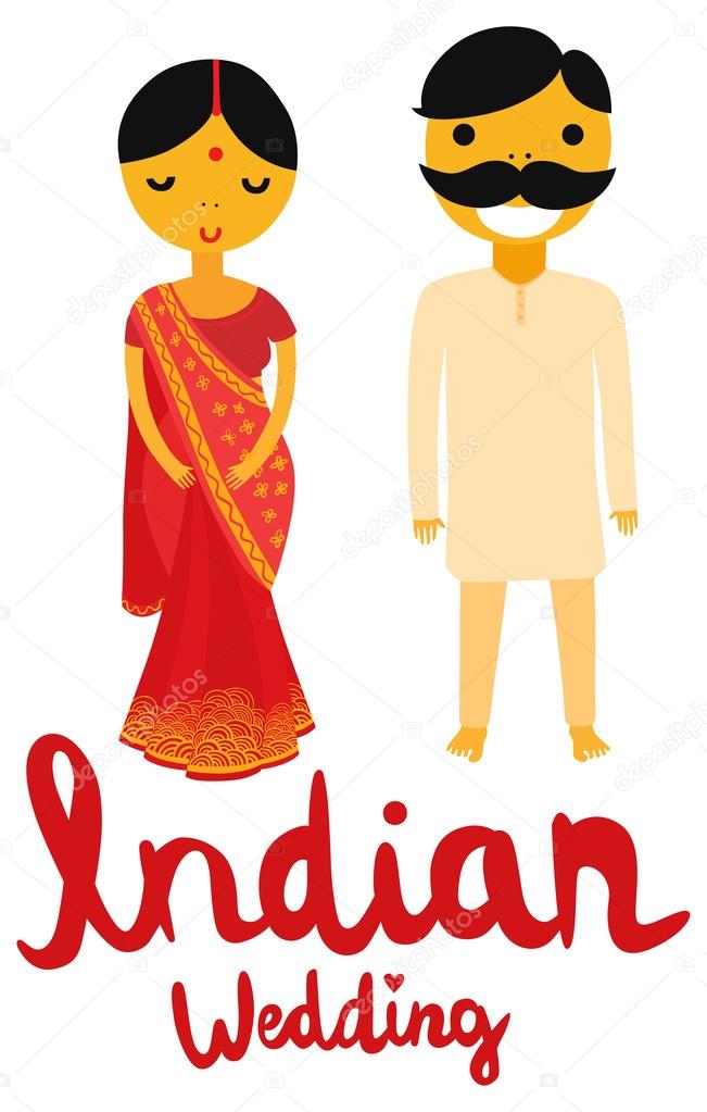 Indian Bride And Groom With Typography Stock Vector