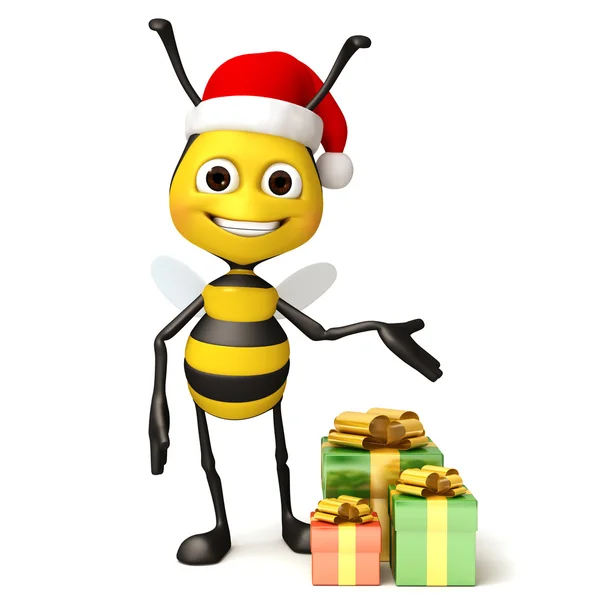 Bee with gift Xmas — Stock Photo, Image