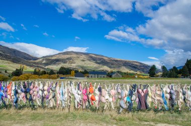 Central Otago'da Cardrona Bra Fence, Yeni Zelanda .