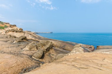 Kaya oluşumları doğal peyzaj içinde Yehliu Geopark, Tayvan.