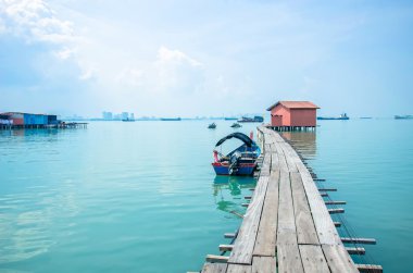 Boats at the Clan Jetty which is one of the UNESCO World Heritage Site in Penang.
