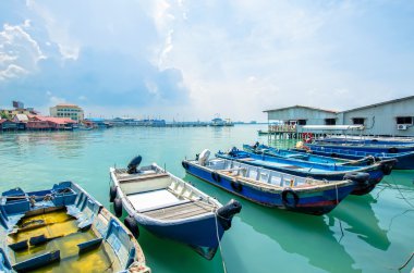 Boats at the Chew Jetty which is one of the UNESCO World Heritage Site in Penang.