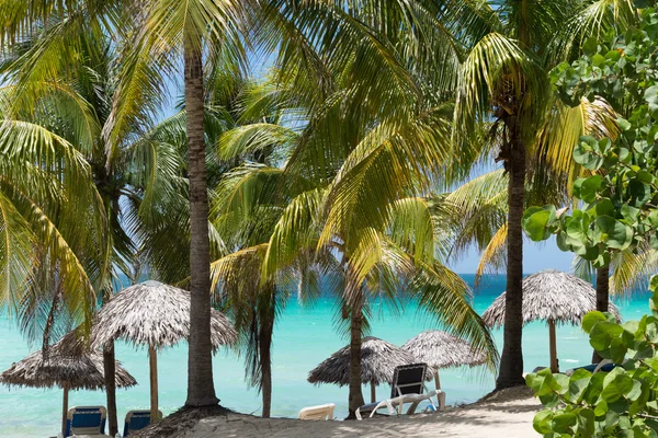 Plage de rêve cubaine à Varadero avec chaises longues Images De Stock Libres De Droits