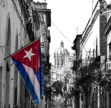 Havana Küba Küba Ulusal bayrak - w/b ile Capitolo görünümünü