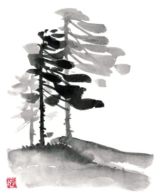 Çam ağaçları ile Çin manzara