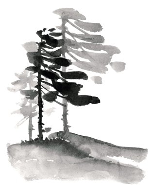 Çam ağaçları ile Çin manzara