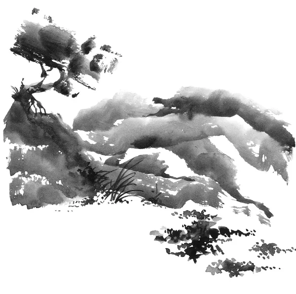 Paisagem chinesa com árvore — Fotografia de Stock