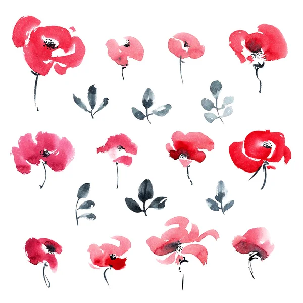 Piros virágok szett — Stock Fotó