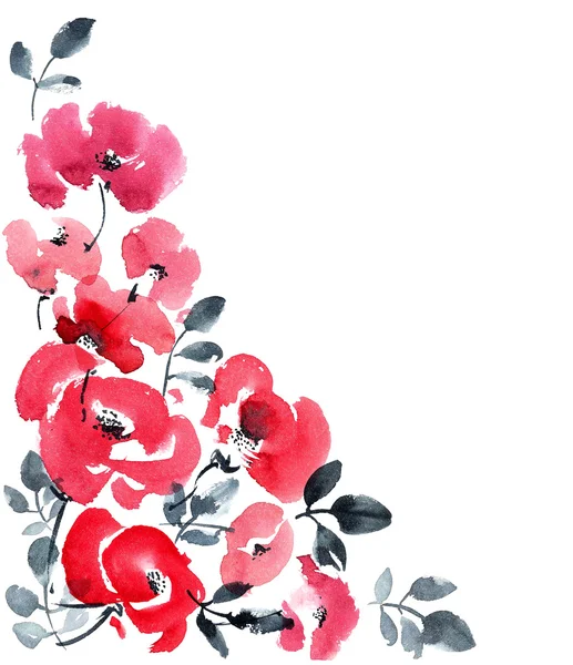 Red flowers greeting card background — Stock Photo, Image