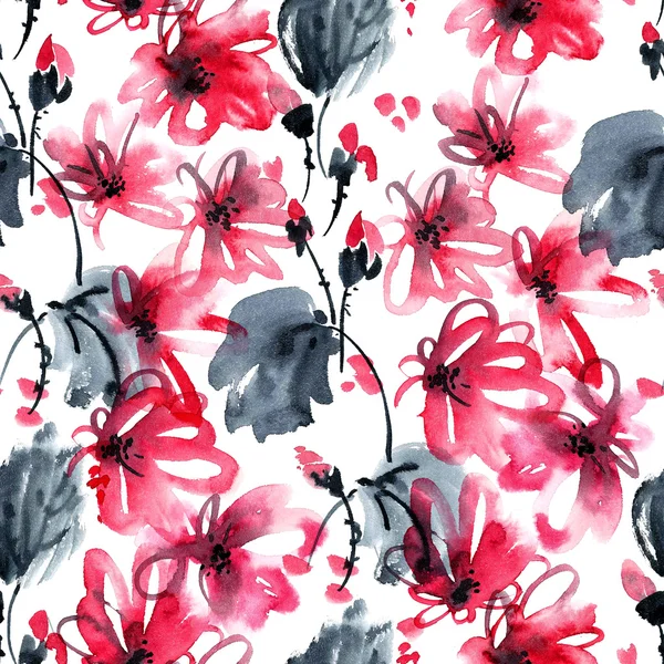 赤花｜シームレスパターン — ストック写真