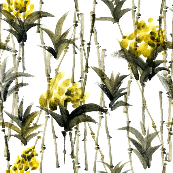 Bambu e flores padrão sem emenda — Fotografia de Stock