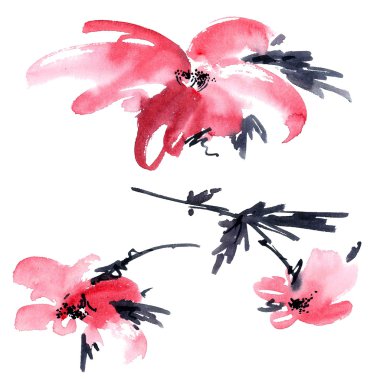 Suluboya kırmızı çiçekler