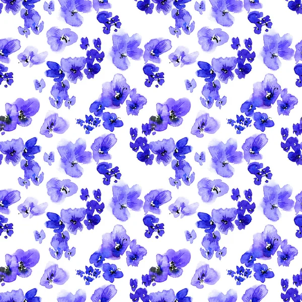 Mavi çiçekli ve tomurcuklu suluboya ve mürekkep çizimi. Geleneksel oryantal resim tarzı sumi-e, u-sin ve gohua. Kusursuz desen.