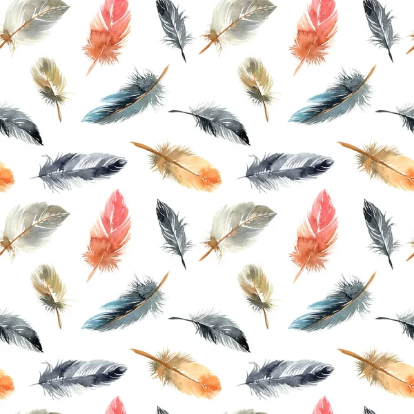 Υδατογραφία Απεικόνιση Των Feathes Πουλί Σχέδιο Χωρίς Ραφή — Φωτογραφία Αρχείου
