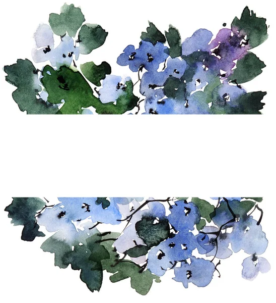 Aquarelle Illustration Encre Branches Arbres Fleurs Fleurs Bleues Bourgeons Feuilles — Photo