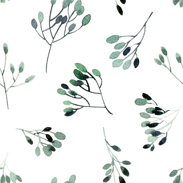 Aquarellblätter Auf Weißem Hintergrund Dekorative Organische Nahtlose Muster — Stockfoto