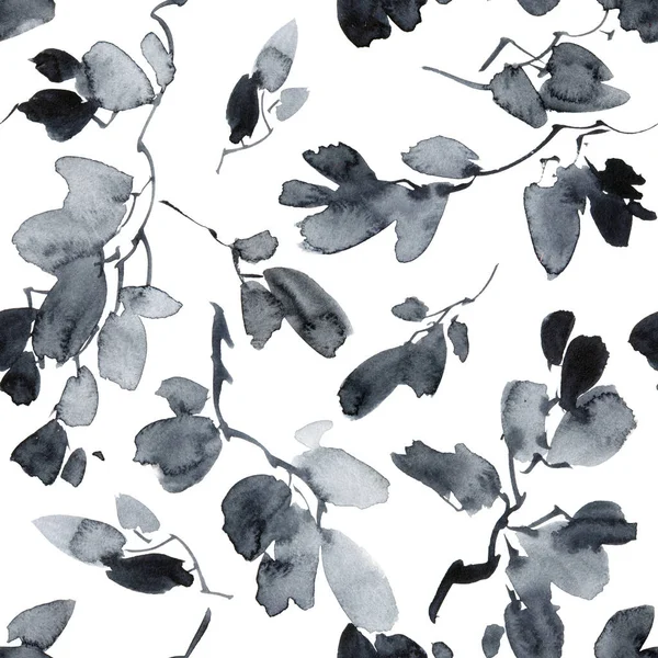 수채류 나뭇잎의 솔기없는 동양의 Sumi Sin 그레이시 칼레가 — 스톡 사진