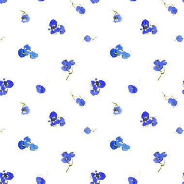 Mavi çiçeklerin dikişsiz suluboya deseni. Geleneksel oryantal resim tarzı sumi-e, u-sin ve gohua..