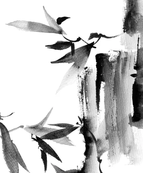 Ağaç Dalının Suluboya Mürekkep Çizimi Soyut Grunge Vuruşları Beyaz Arkaplanda — Stok fotoğraf