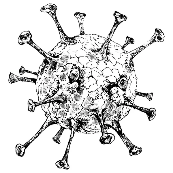 Ręcznie Rysowana Ilustracja Wektorowa Szkic Cząsteczki Coronavirus Covid Czarny Tusz — Wektor stockowy