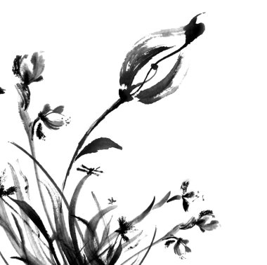 Suluboya çiçek boyalı