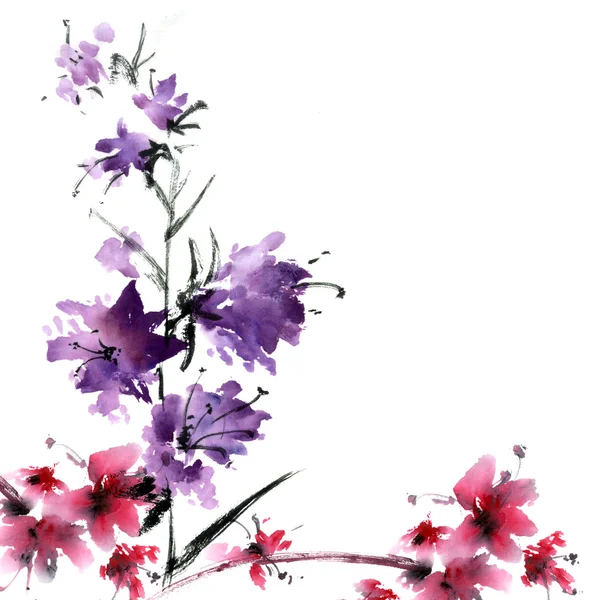Цветы в акварели — стоковое фото