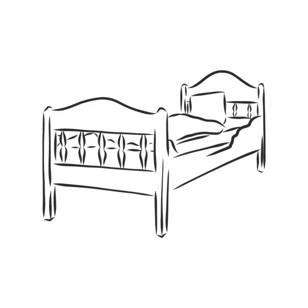 Schwarzer Umrissvektor Bett Auf Weißem Hintergrund — Stockvektor