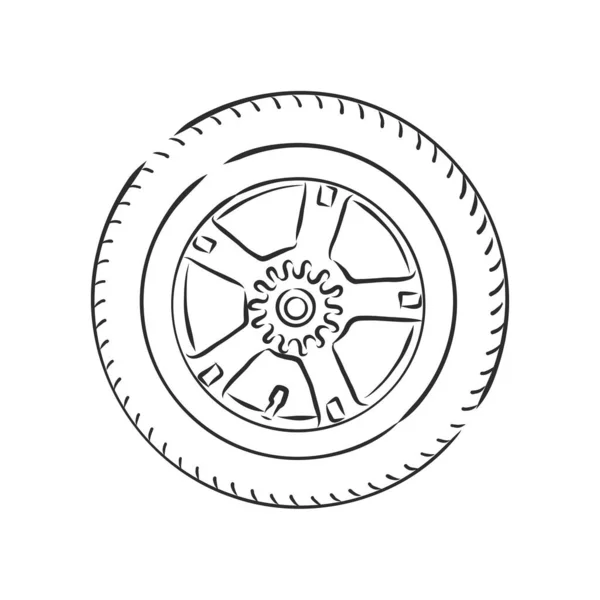 Icône Croquis Vectoriel Roue Voiture Isolé Sur Fond Roue Voiture — Image vectorielle